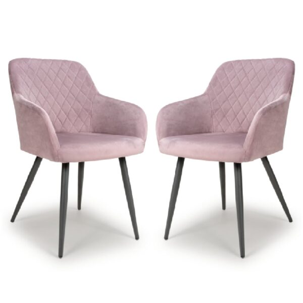 Menton Dusty Pink Velvet Dining Chairs With Black Legs In Pair