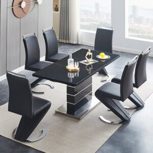 Parini Extending Black Gloss Dining Table 6 Summer Black Chairs