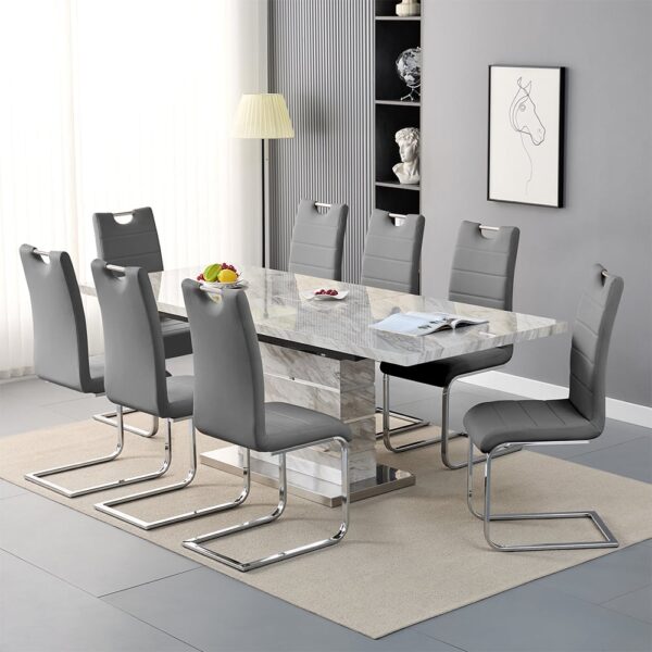 Parini Large Extending Magnesia Dining Table 8 Petra Grey Chairs