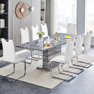 Parini Large Extending Melange Dining Table 8 Petra White Chairs