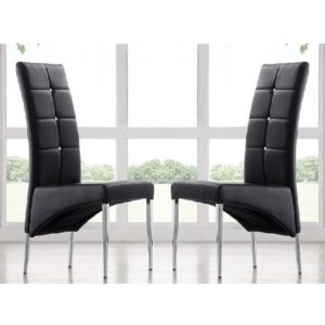 Vesta Studded Black Faux Leather Dining Chairs In Pair