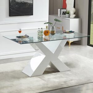 Zanti Clear Glass Dining Table White High Gloss Base