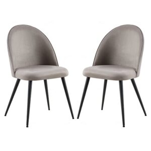 Zebulon Grey Velvet Dining Chairs With Black Metal Legs In Pair