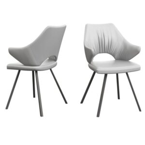 Zoyati White Leather Dining Chairs With Metal Legs In Pair