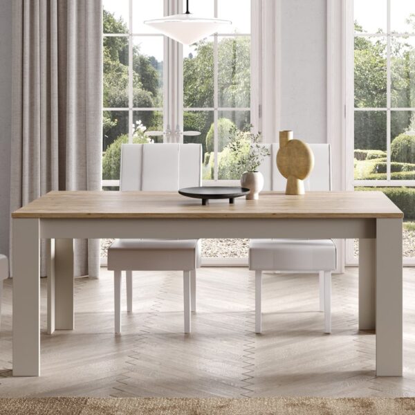 Genoa Wooden Dining Table In Cashmere And Cadiz Oak