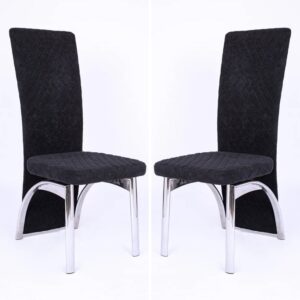 Pooler Black Velvet Dining Chairs With Chrome Frame In Pair