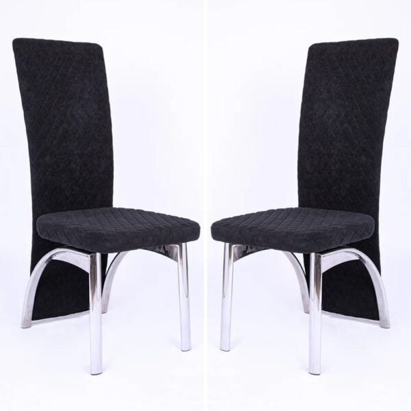 Pooler Black Velvet Dining Chairs With Chrome Frame In Pair