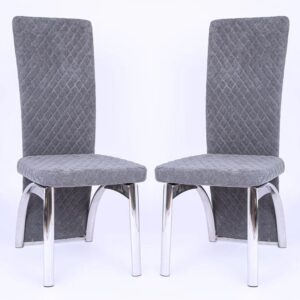 Pooler Grey Velvet Dining Chairs With Chrome Frame In Pair