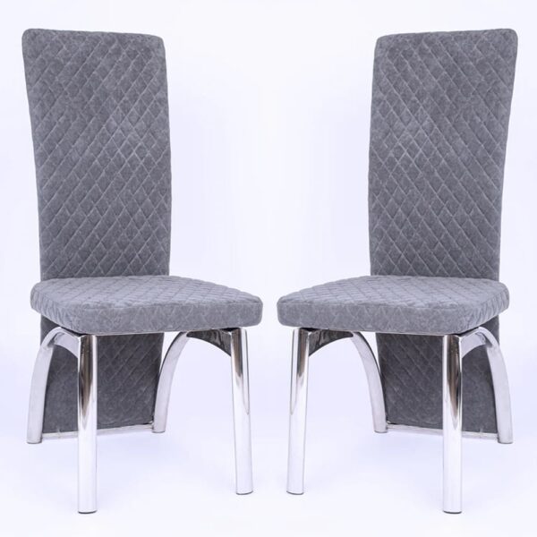 Pooler Grey Velvet Dining Chairs With Chrome Frame In Pair